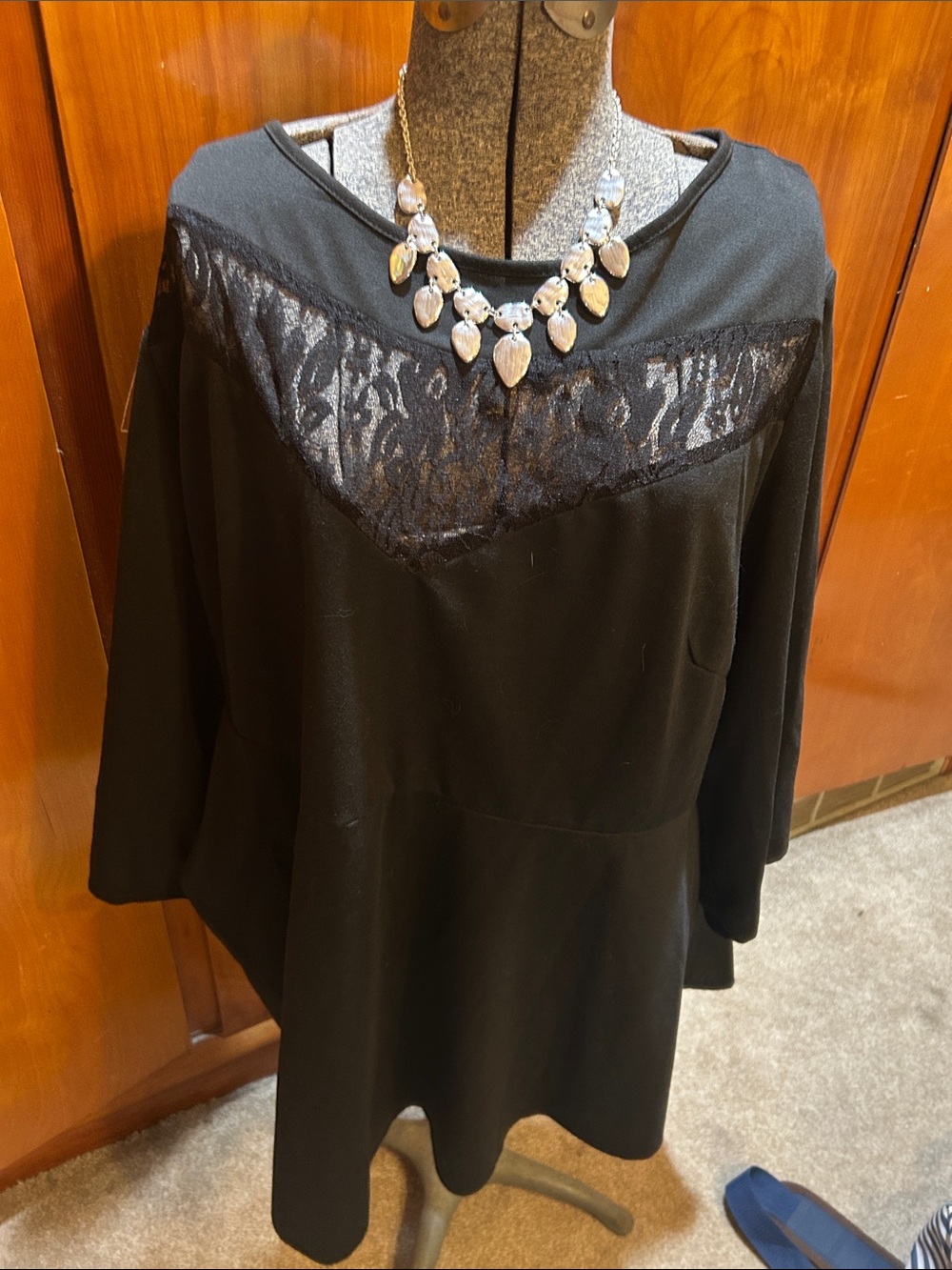 SHEIN Black Lace Yoke Tunic Top